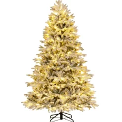 210 cm Künstlicher Weihnachtsbaum mit Schnee und Beleuchtung Tannenbaum mit 450 Warmweißen LED-Lichtern