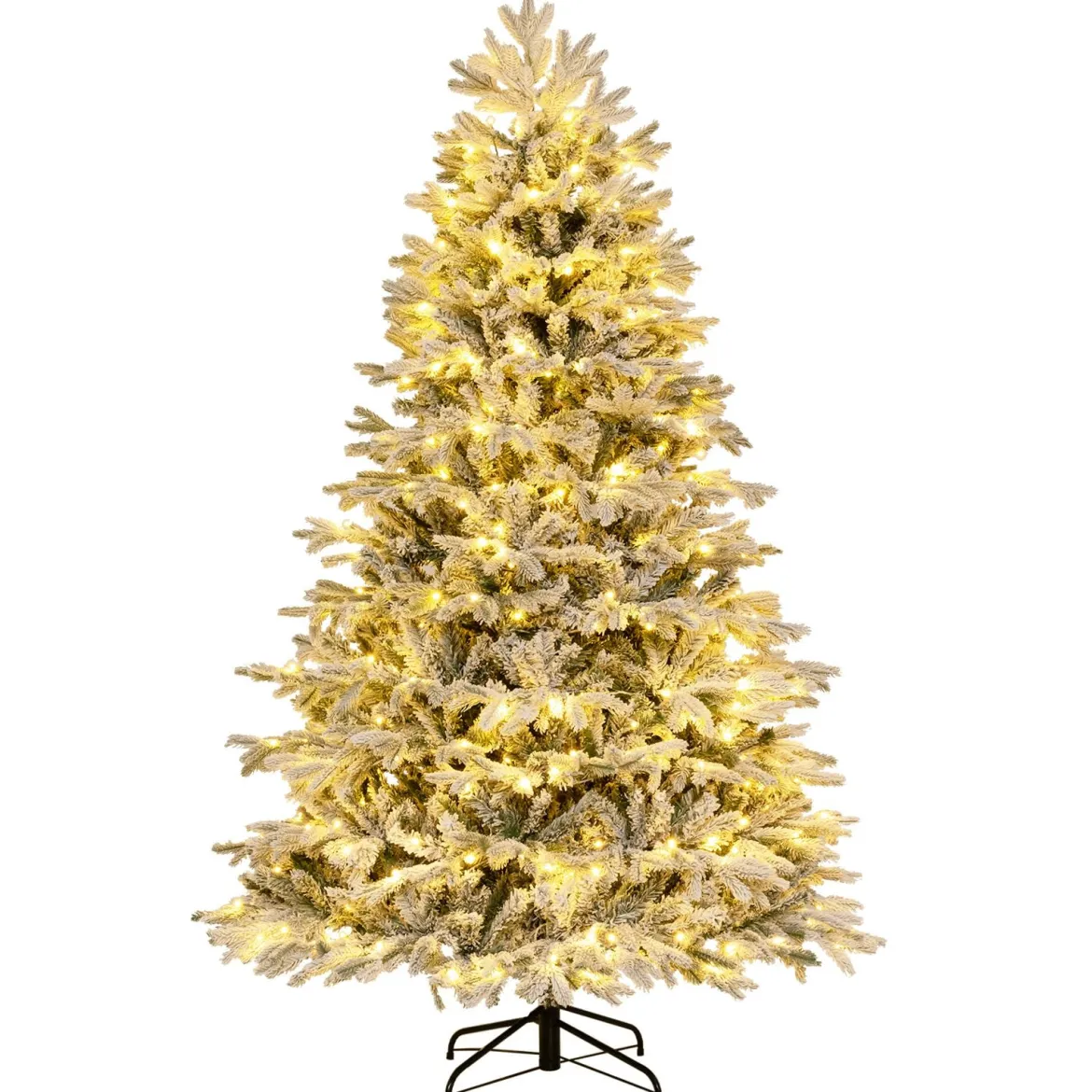 210 cm Künstlicher Weihnachtsbaum mit Schnee und Beleuchtung Tannenbaum mit 450 Warmweißen LED-Lichtern