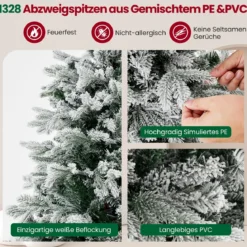 210 cm Künstlicher Weihnachtsbaum mit Schnee und Beleuchtung Tannenbaum mit 450 Warmweißen LED-Lichtern