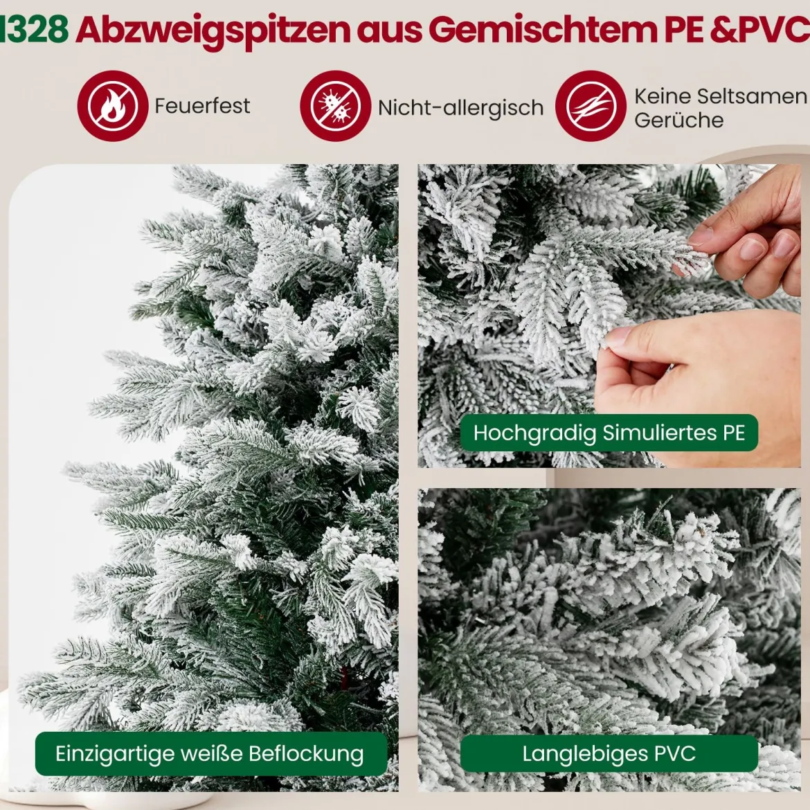 210 cm Künstlicher Weihnachtsbaum mit Schnee und Beleuchtung Tannenbaum mit 450 Warmweißen LED-Lichtern