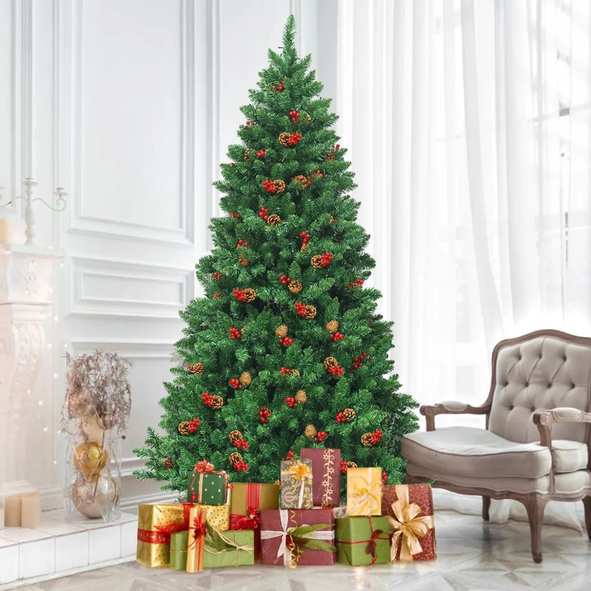 200cm künstlicher Weihnachtsbaum Tannenbaum Christbaummit 1100 Zweigen & Premium Kunstbaum grün