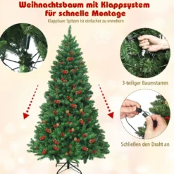 200cm künstlicher Weihnachtsbaum Tannenbaum Christbaummit 1100 Zweigen & Premium Kunstbaum grün