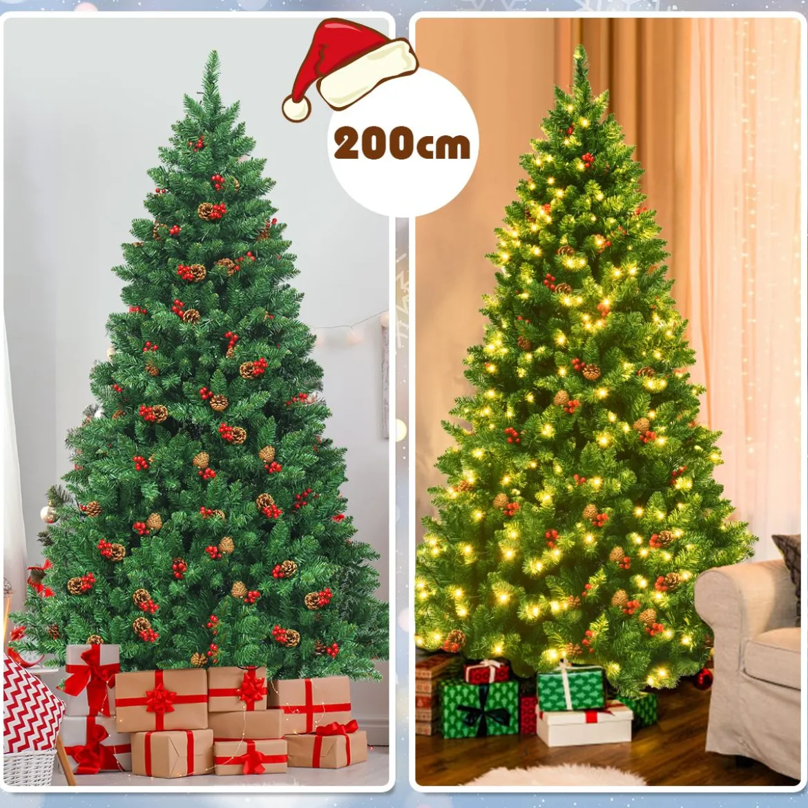 200cm künstlicher Weihnachtsbaum Tannenbaum Christbaummit 1100 Zweigen & Premium Kunstbaum grün
