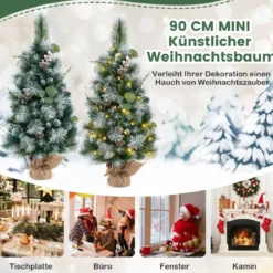 90 cm Künstlicher Weihnachtsbaum mit Beleuchtung & 30 Warmweißen LED Lichtern & Timer