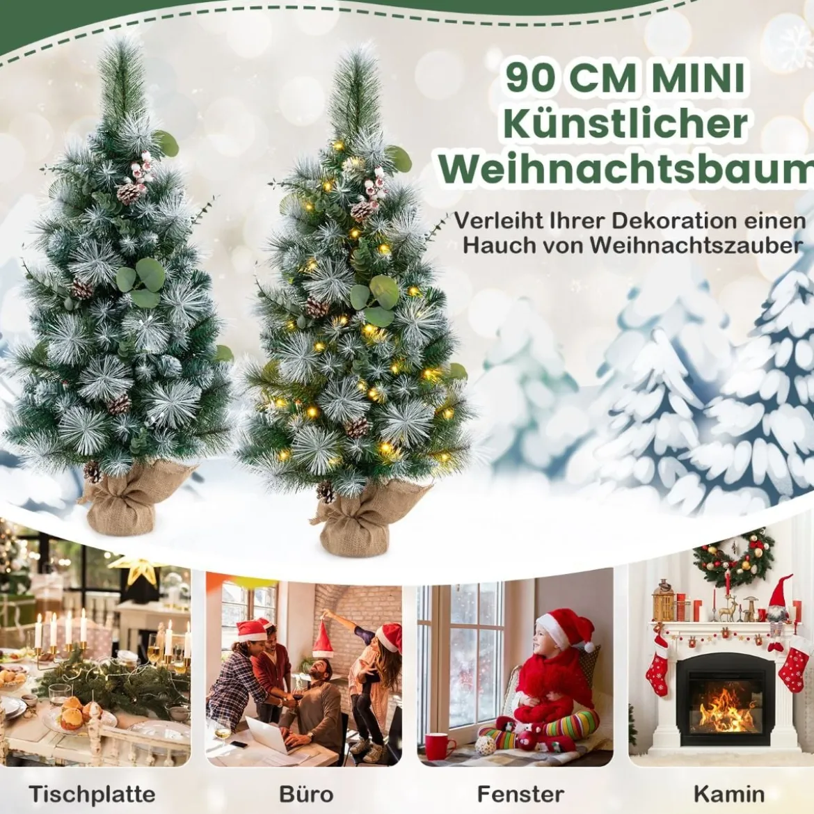 90 cm Künstlicher Weihnachtsbaum mit Beleuchtung & 30 Warmweißen LED Lichtern & Timer