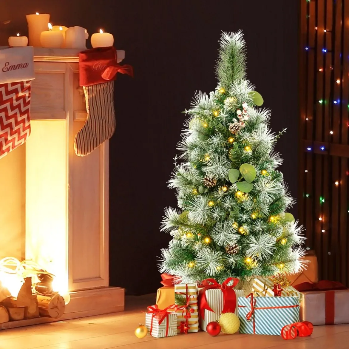 90 cm Künstlicher Weihnachtsbaum mit Beleuchtung & 30 Warmweißen LED Lichtern & Timer
