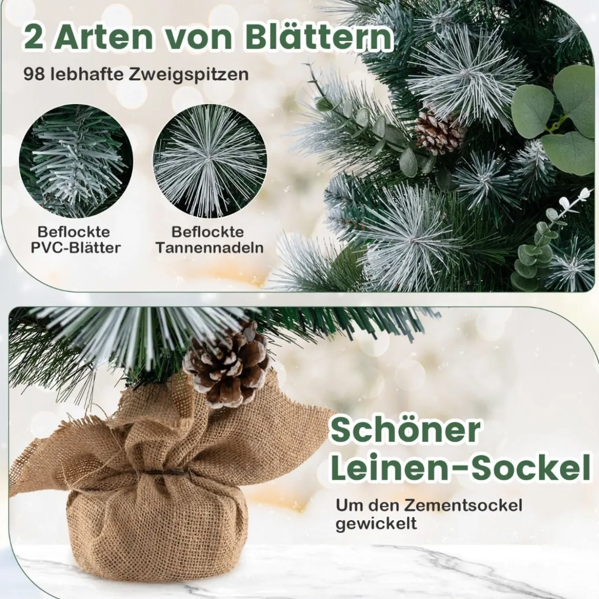 90 cm Künstlicher Weihnachtsbaum mit Beleuchtung & 30 Warmweißen LED Lichtern & Timer