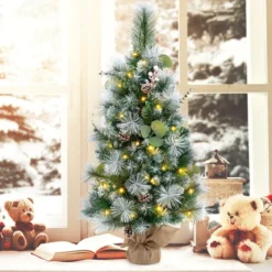 90 cm Künstlicher Weihnachtsbaum mit Beleuchtung & 30 Warmweißen LED Lichtern & Timer