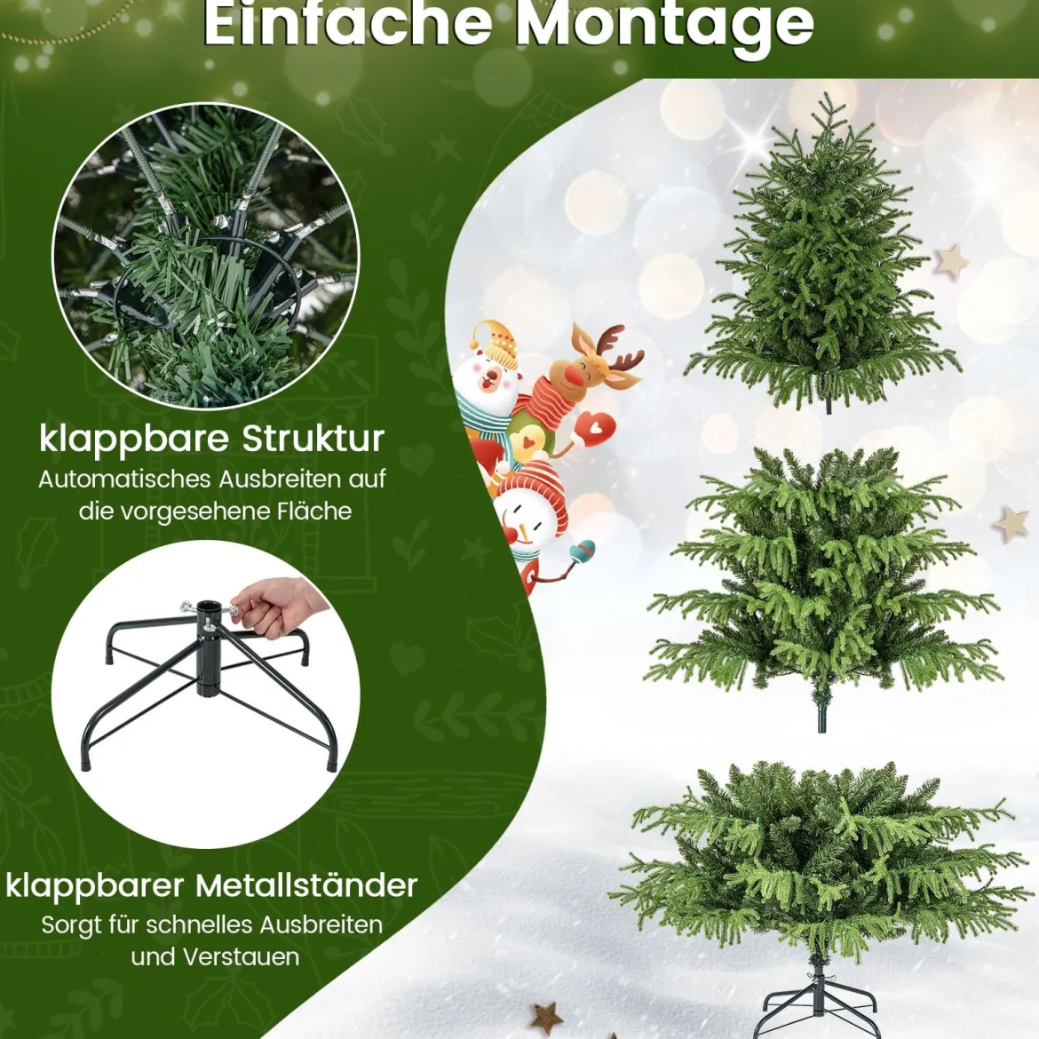 180 cm Künstlicher Weihnachtsbaum mit Beleuchtung Tannenbaum Christbaum Grün