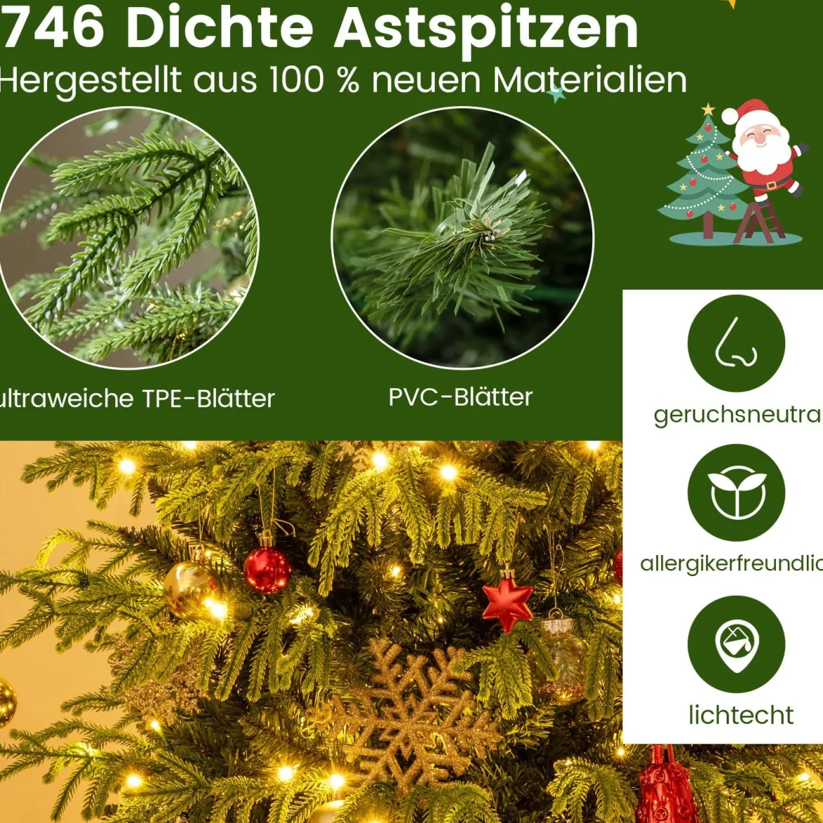 180 cm Künstlicher Weihnachtsbaum mit Beleuchtung Tannenbaum Christbaum Grün