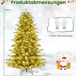 180 cm Künstlicher Weihnachtsbaum mit Beleuchtung Tannenbaum Christbaum Grün