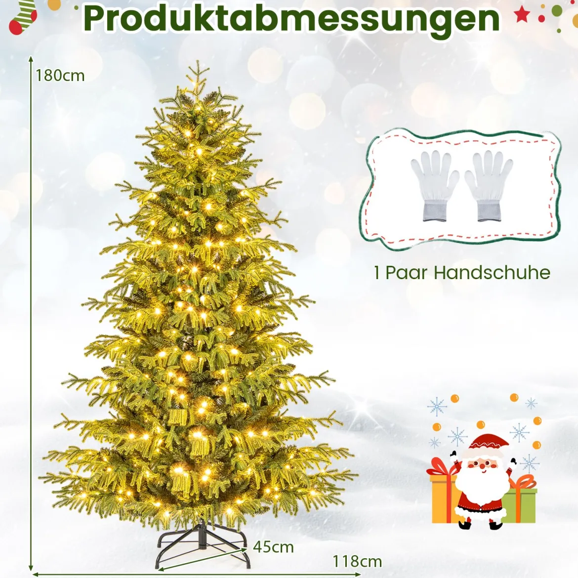 180 cm Künstlicher Weihnachtsbaum mit Beleuchtung Tannenbaum Christbaum Grün