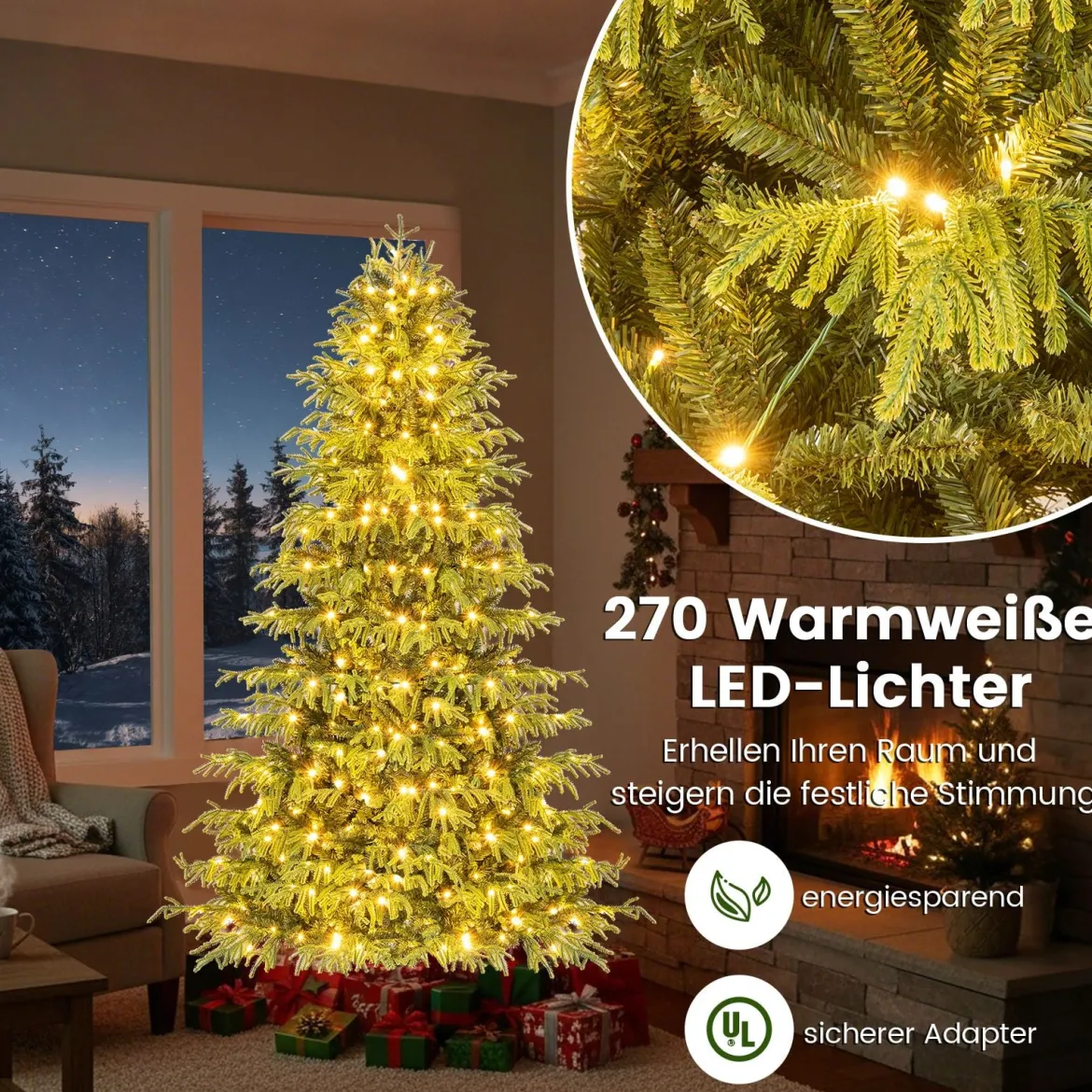 180 cm Künstlicher Weihnachtsbaum mit Beleuchtung Tannenbaum Christbaum Grün