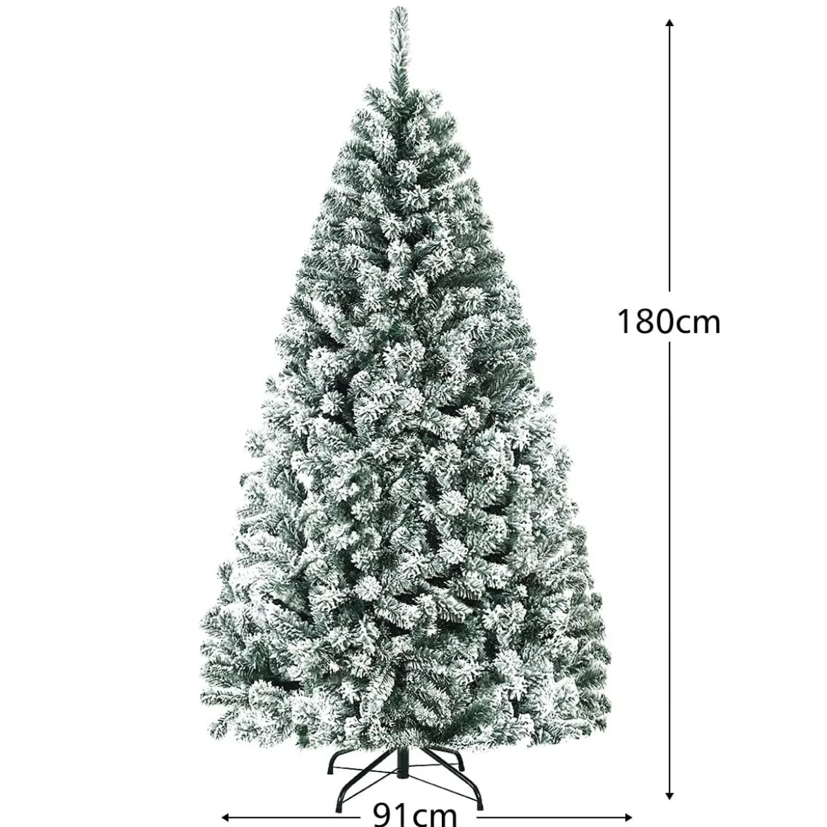 180cm Künstlicher Weihnachtsbaum mit Schnee & Metallständer & PVC Nadeln Tannenbaum