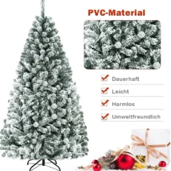 180cm Künstlicher Weihnachtsbaum mit Schnee & Metallständer & PVC Nadeln Tannenbaum