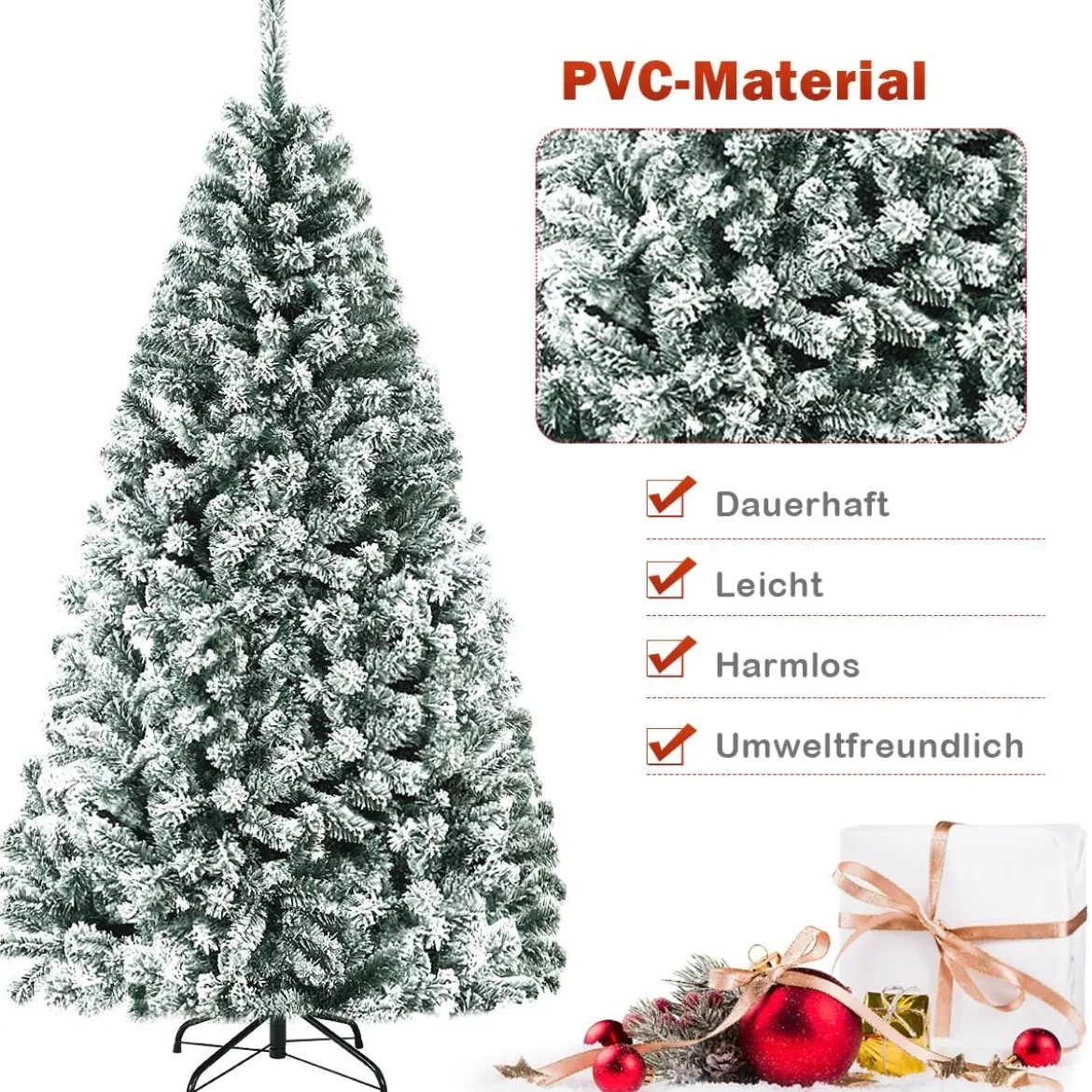 180cm Künstlicher Weihnachtsbaum mit Schnee & Metallständer & PVC Nadeln Tannenbaum