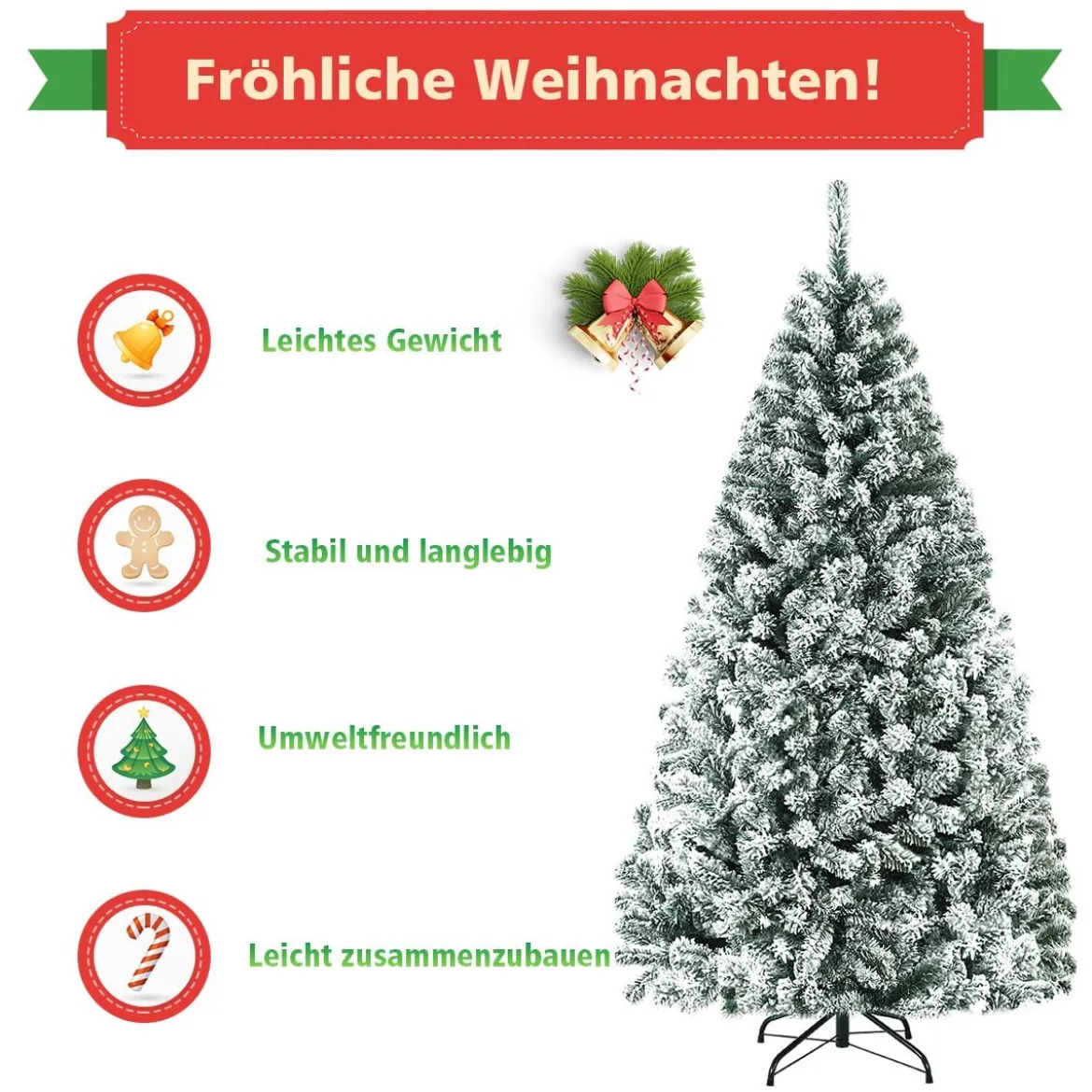 180cm Künstlicher Weihnachtsbaum Schnee Tannenbaum Metallständer Christbaum