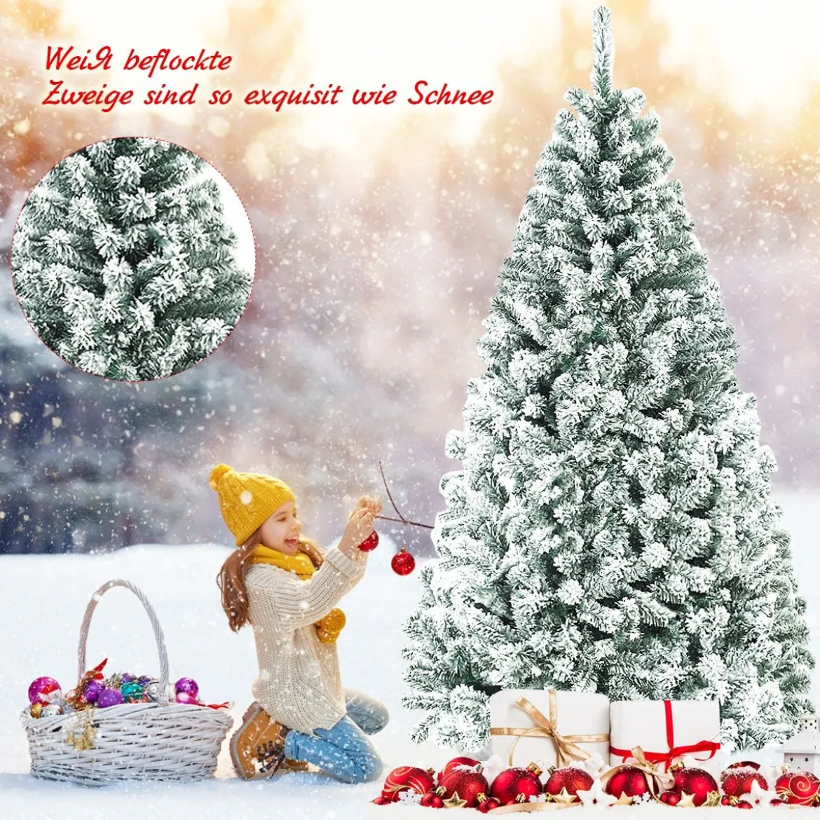 180cm Künstlicher Weihnachtsbaum Schnee Tannenbaum Metallständer Christbaum