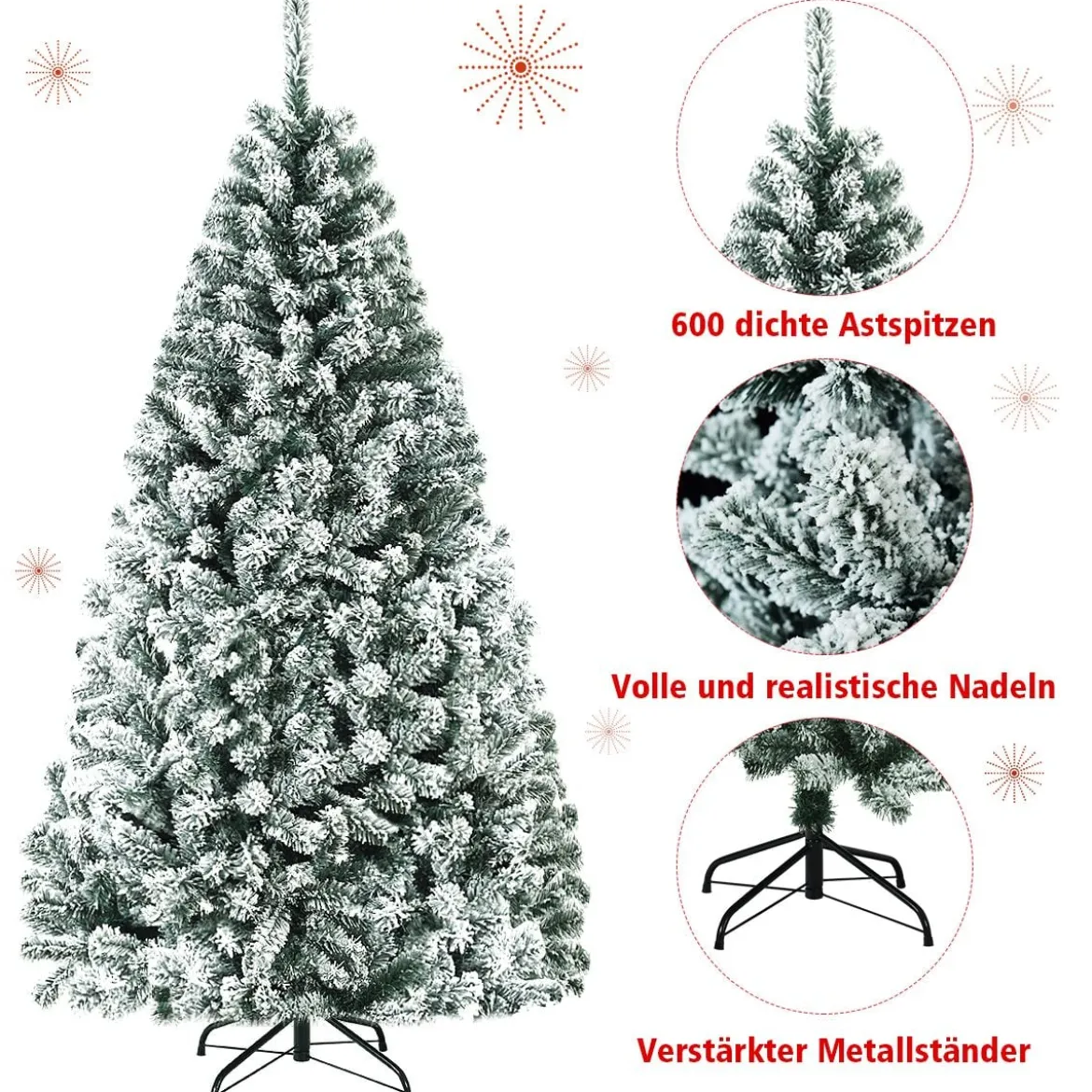 180cm Künstlicher Weihnachtsbaum Schnee Tannenbaum Metallständer Christbaum