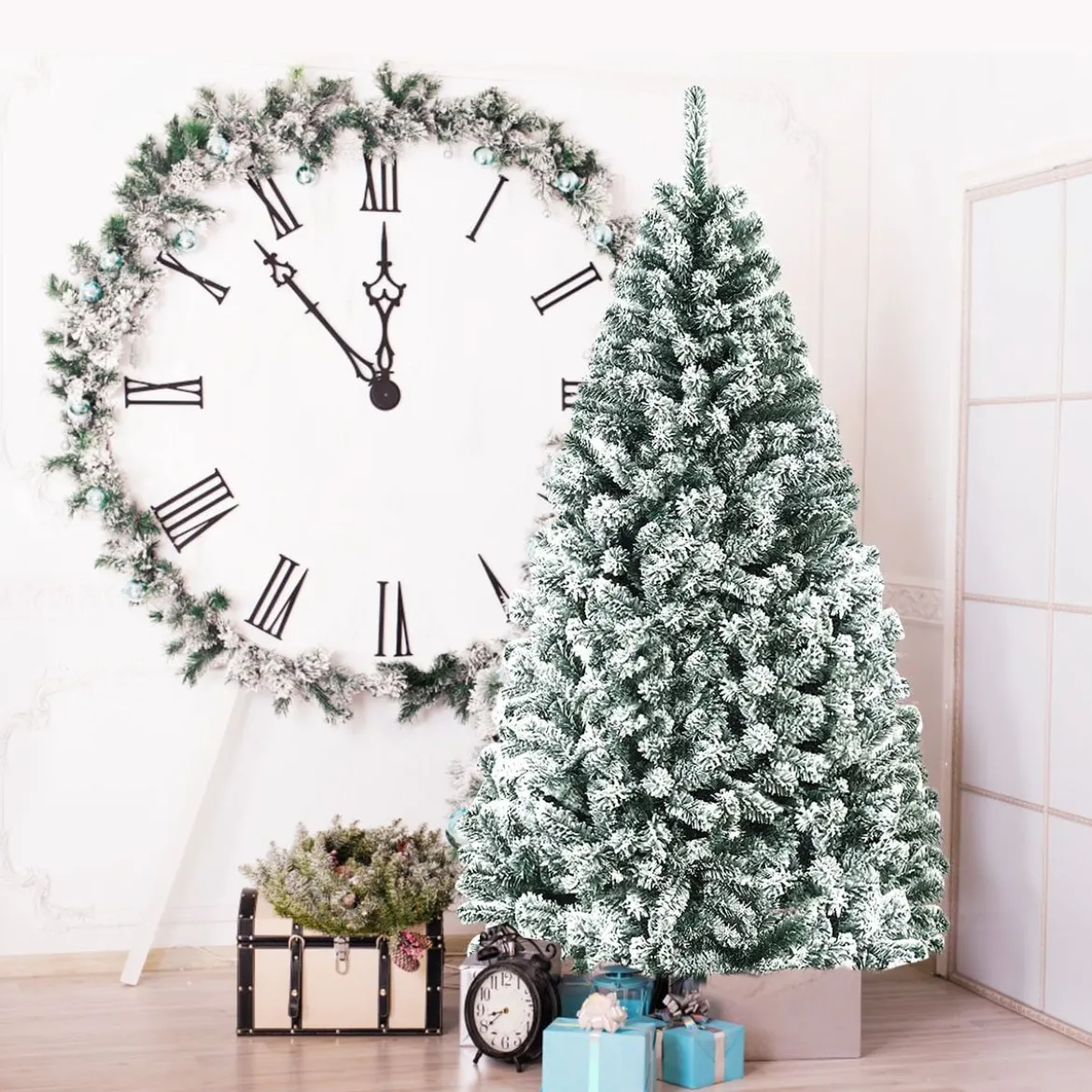 180cm Künstlicher Weihnachtsbaum Schnee Tannenbaum Metallständer Christbaum