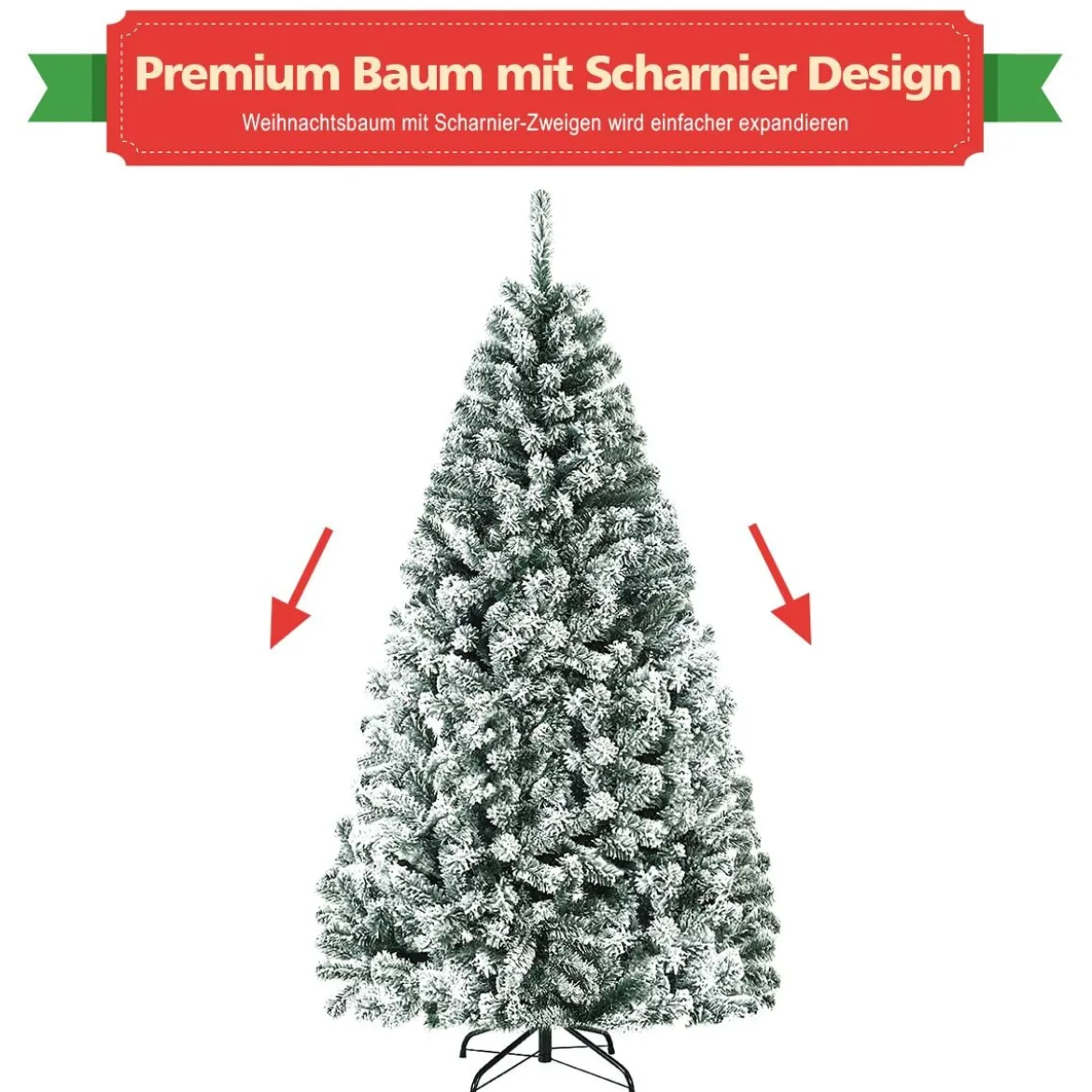 180cm Künstlicher Weihnachtsbaum Schnee Tannenbaum Metallständer Christbaum