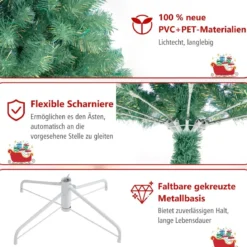 225 cm Künstlicher Weihnachtsbaum mit Beleuchtung Tannenbaum mit warmweißen LED-Lichtern Grün