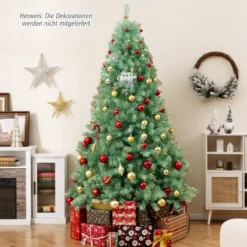 225 cm Künstlicher Weihnachtsbaum mit Beleuchtung Tannenbaum mit warmweißen LED-Lichtern Grün