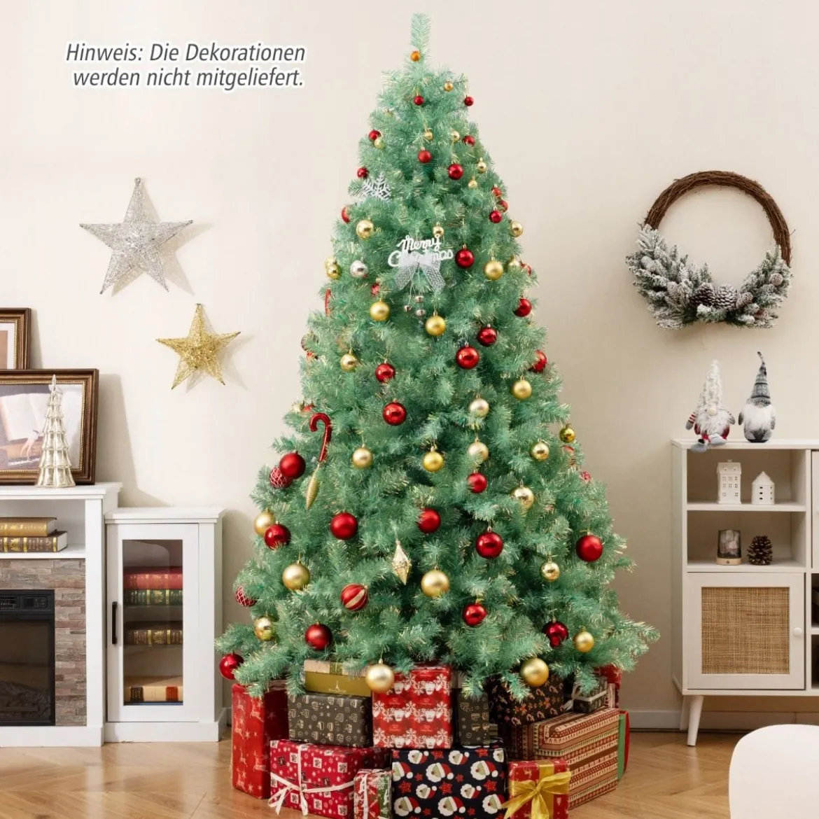 225 cm Künstlicher Weihnachtsbaum mit Beleuchtung Tannenbaum mit warmweißen LED-Lichtern Grün