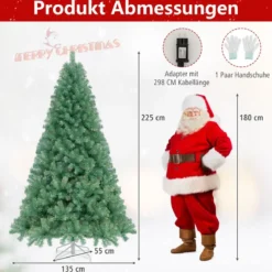 225 cm Künstlicher Weihnachtsbaum mit Beleuchtung Tannenbaum mit warmweißen LED-Lichtern Grün