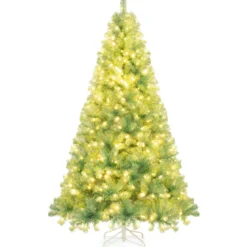 225 cm Künstlicher Weihnachtsbaum mit Beleuchtung Tannenbaum mit warmweißen LED-Lichtern Grün