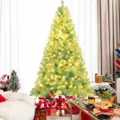 225 cm Künstlicher Weihnachtsbaum mit Beleuchtung Tannenbaum mit warmweißen LED-Lichtern Grün