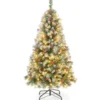 150 cm Künstlicher Weihnachtsbaum mit Beleuchtung & Schnee & Tannenzapfen & Roten Beeren