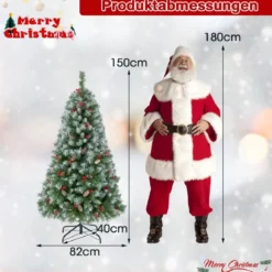150 cm Künstlicher Weihnachtsbaum mit Beleuchtung & Schnee & Tannenzapfen & Roten Beeren
