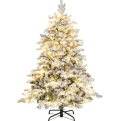 135 cm Künstlicher Weihnachtsbaum mit Beleuchtung und Schnee Tannenbaum mit 120 warmweißen LED-Lichtern