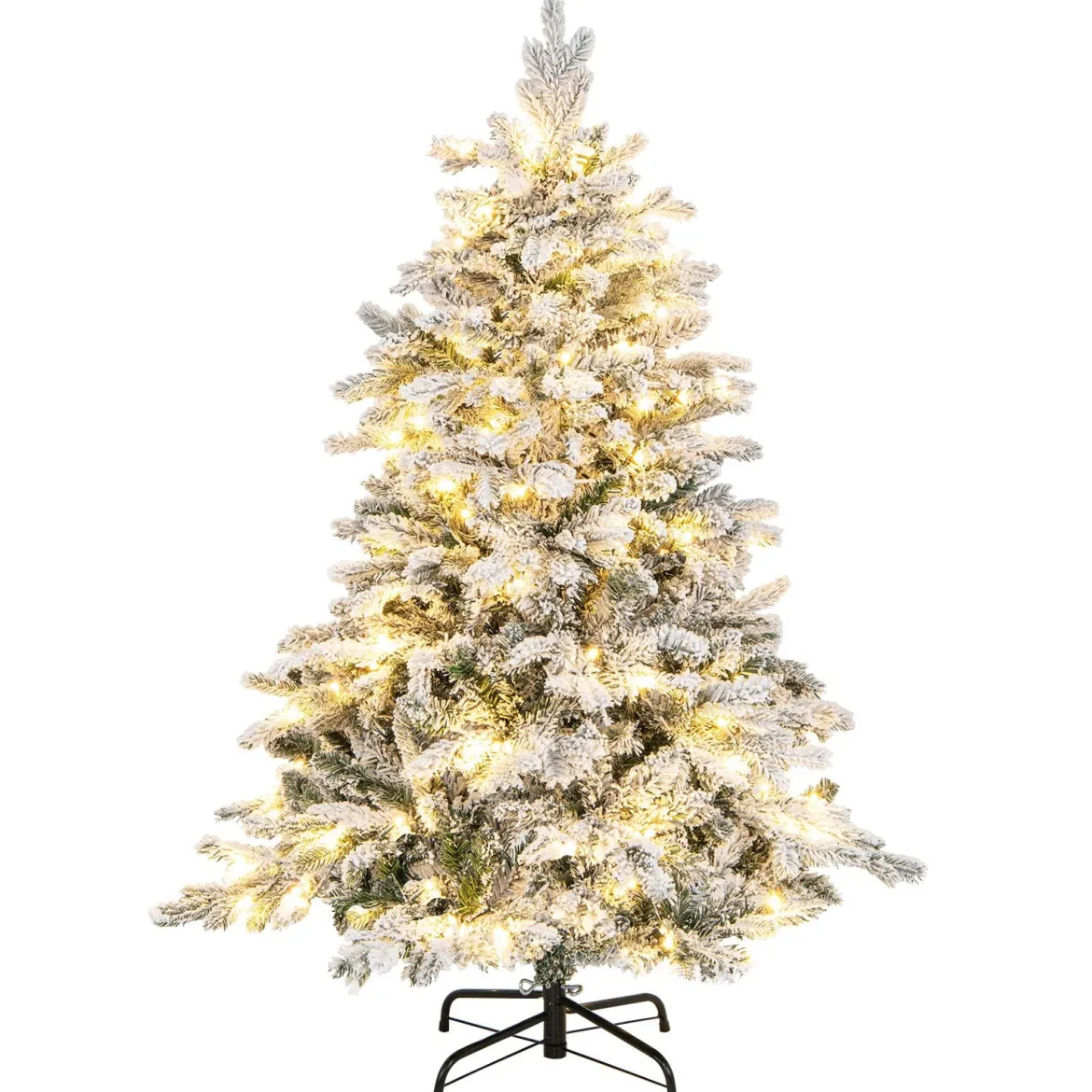 135 cm Künstlicher Weihnachtsbaum mit Beleuchtung und Schnee Tannenbaum mit 120 warmweißen LED-Lichtern