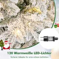 135 cm Künstlicher Weihnachtsbaum mit Beleuchtung und Schnee Tannenbaum mit 120 warmweißen LED-Lichtern