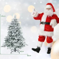 135 cm Künstlicher Weihnachtsbaum mit Beleuchtung und Schnee Tannenbaum mit 120 warmweißen LED-Lichtern