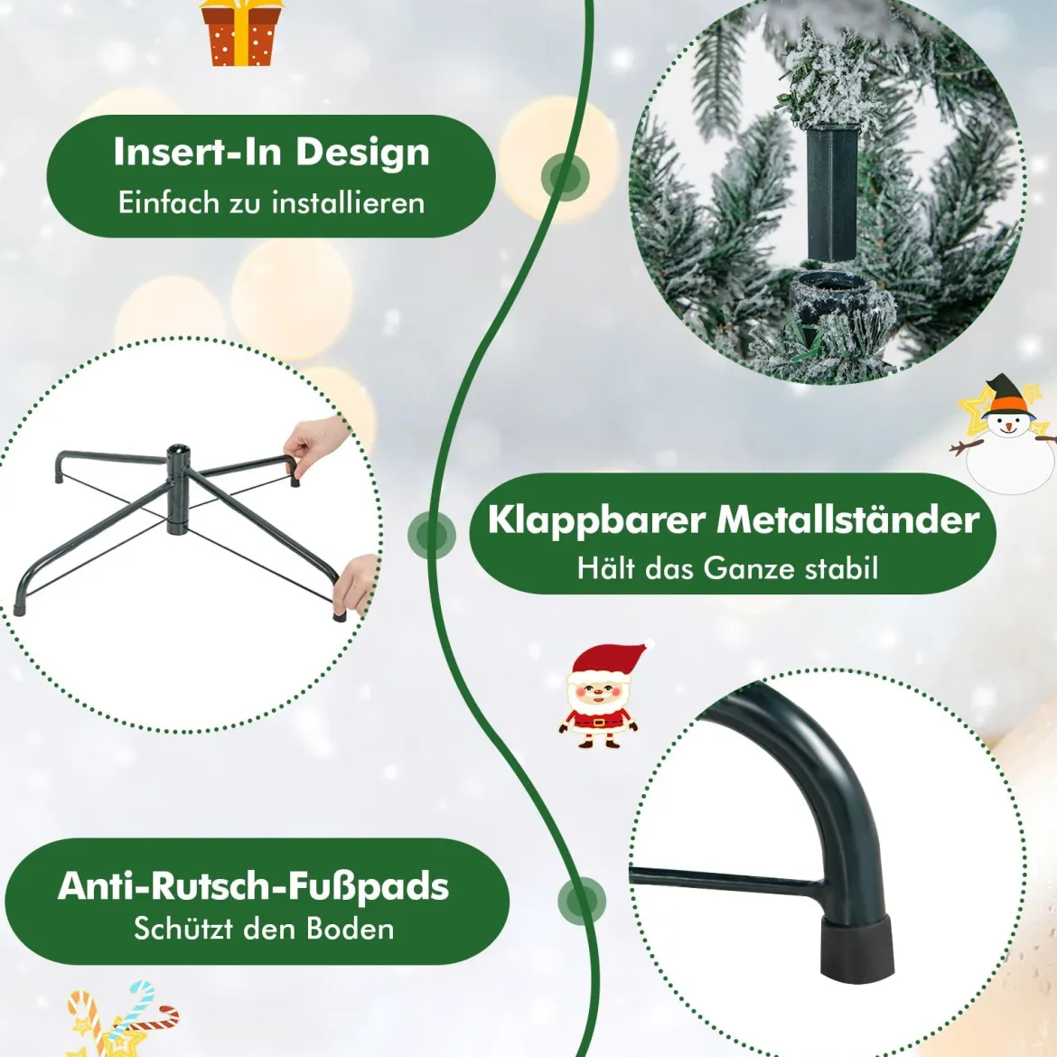 135 cm Künstlicher Weihnachtsbaum mit Beleuchtung und Schnee Tannenbaum mit 120 warmweißen LED-Lichtern