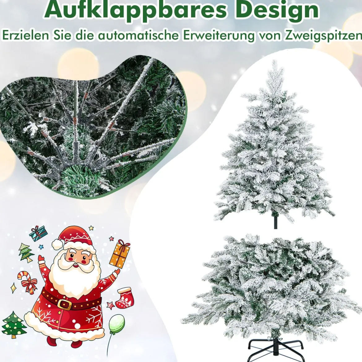 135 cm Künstlicher Weihnachtsbaum mit Beleuchtung und Schnee Tannenbaum mit 120 warmweißen LED-Lichtern
