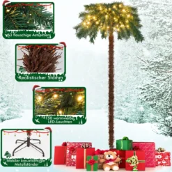 150 cm Künstlicher Weihnachtsbaum Beleuchtete Weihnachtspalme mit Warmweißen Lichtern