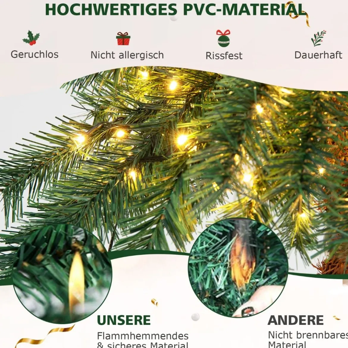 150 cm Künstlicher Weihnachtsbaum Beleuchtete Weihnachtspalme mit Warmweißen Lichtern