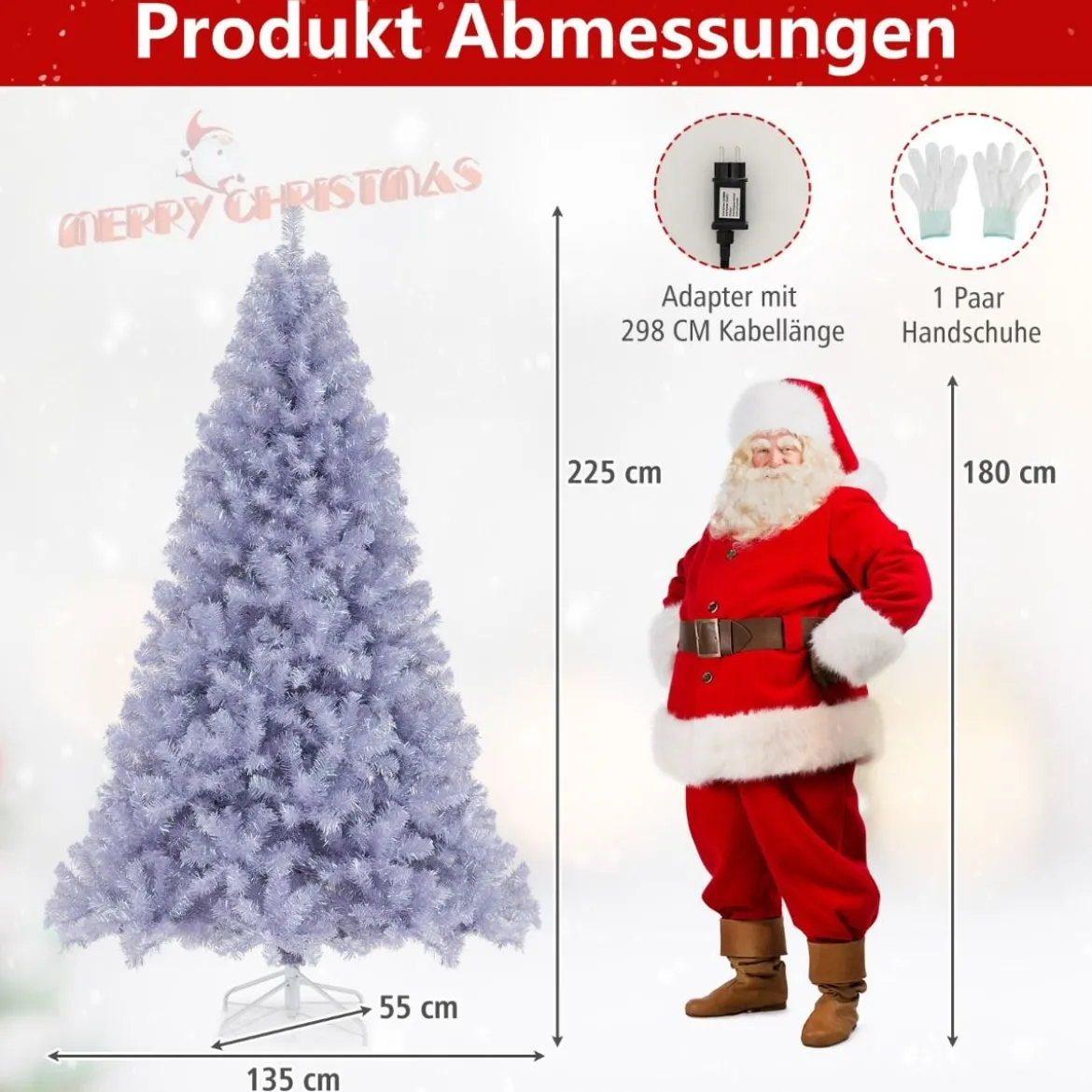 225 cm Künstlicher Weihnachtsbaum mit Beleuchtung Tannenbaum mit warmweißen LED-Lichtern Violett