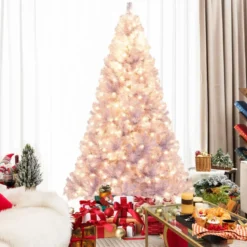225 cm Künstlicher Weihnachtsbaum mit Beleuchtung Tannenbaum mit warmweißen LED-Lichtern Violett