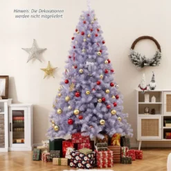 225 cm Künstlicher Weihnachtsbaum mit Beleuchtung Tannenbaum mit warmweißen LED-Lichtern Violett