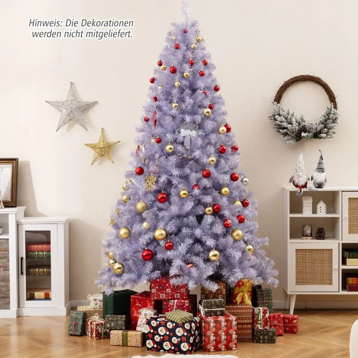 225 cm Künstlicher Weihnachtsbaum mit Beleuchtung Tannenbaum mit warmweißen LED-Lichtern Violett