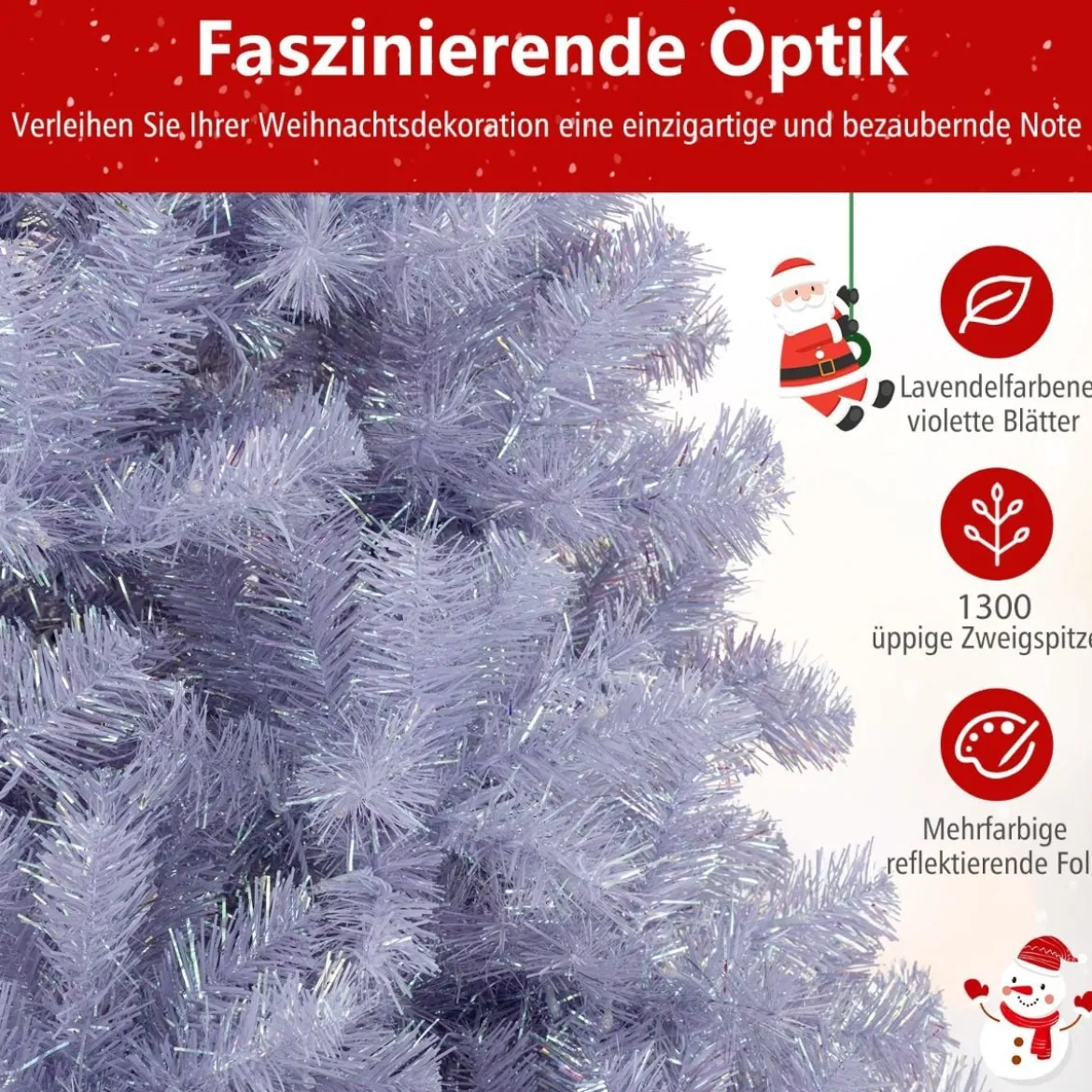 225 cm Künstlicher Weihnachtsbaum mit Beleuchtung Tannenbaum mit warmweißen LED-Lichtern Violett