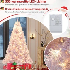 225 cm Künstlicher Weihnachtsbaum mit Beleuchtung Tannenbaum mit warmweißen LED-Lichtern Violett