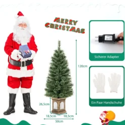120 cm Künstlicher Weihnachtsbaum im Topf mit Beleuchtung & Lichtern & Timer & Zweigspitzen