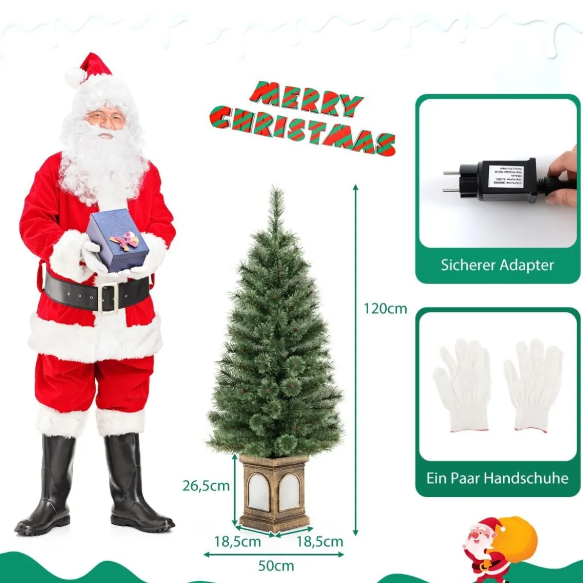 120 cm Künstlicher Weihnachtsbaum im Topf mit Beleuchtung & Lichtern & Timer & Zweigspitzen