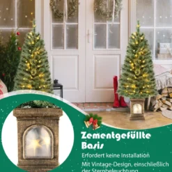 120 cm Künstlicher Weihnachtsbaum im Topf mit Beleuchtung & Lichtern & Timer & Zweigspitzen